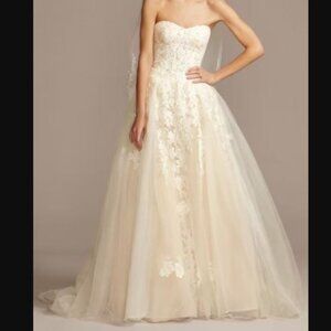 Oleg Cassini Sheer Lace and Tulle Ball Gown Wedding Dress